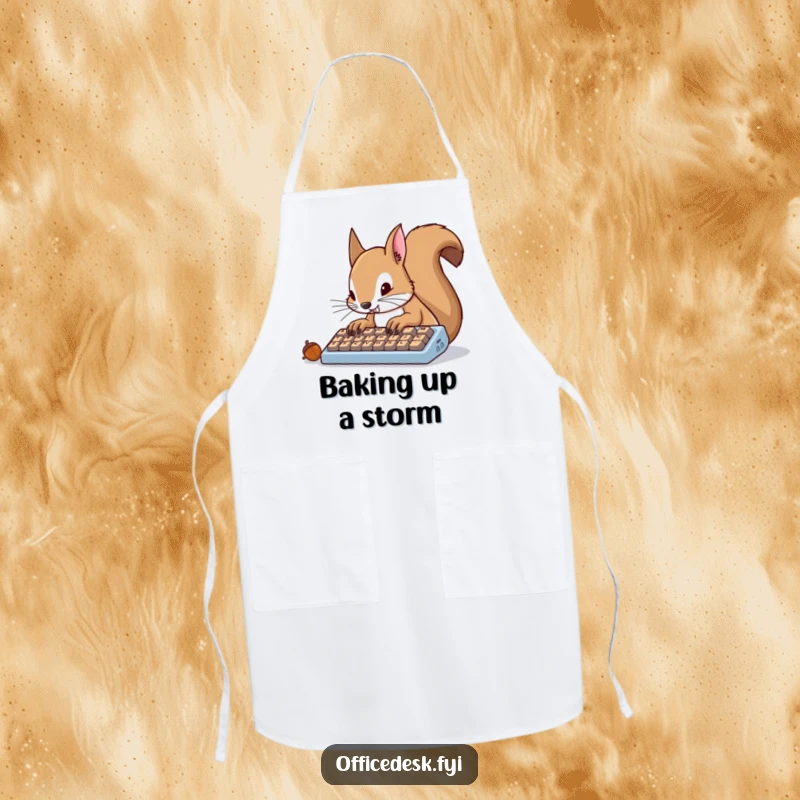 Funny squirrel furiously typing on a keyboard, durable apron for kitchen focus and humor.