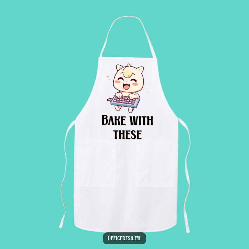 Typing Fun Apron: Cheerful Character on Mini Keyboard, Kitchen Funny Gift