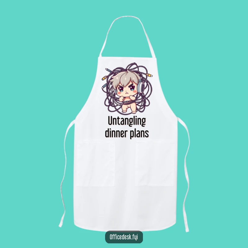 Funny Kitchen Cable Commander Apron: Determined Character Taming Wire Mess, Humorous Funny Gift
