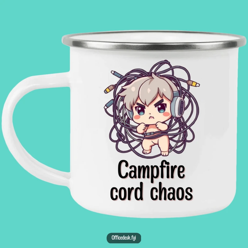 Funny Outdoor Cable Explorer Mug: Determined Character Taming Wilderness Wires, Rugged Funny Gift