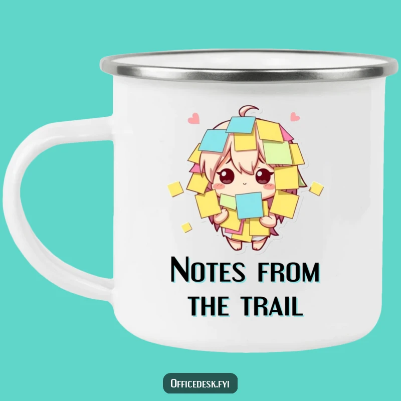 Funny Sticky Note Camping Mug: Character's Cup for Amused Adventures