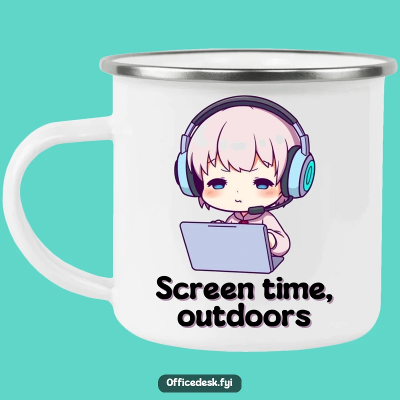 Funny Gamer Character Camping Mug: Durable focus, perfect tech outdoor gift.