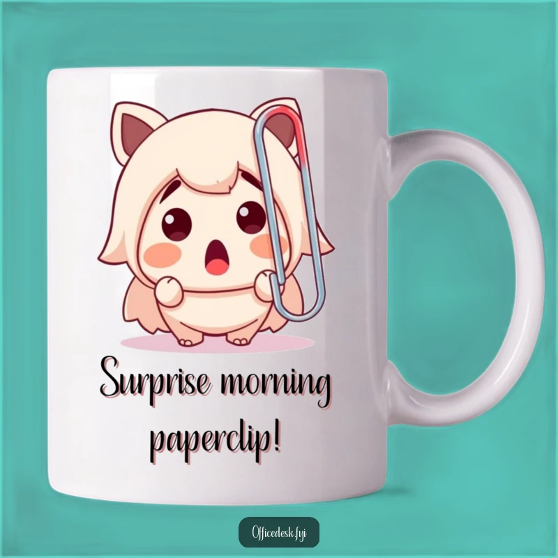 Funny Office Mug: Surprised Character vs Giant Paperclip, Perfect Funny Gift