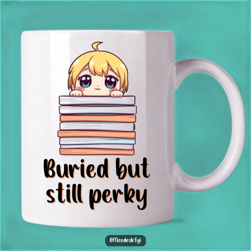 Funny Overwhelmed Papers Mug - Cute Character Drowning in Work Gift