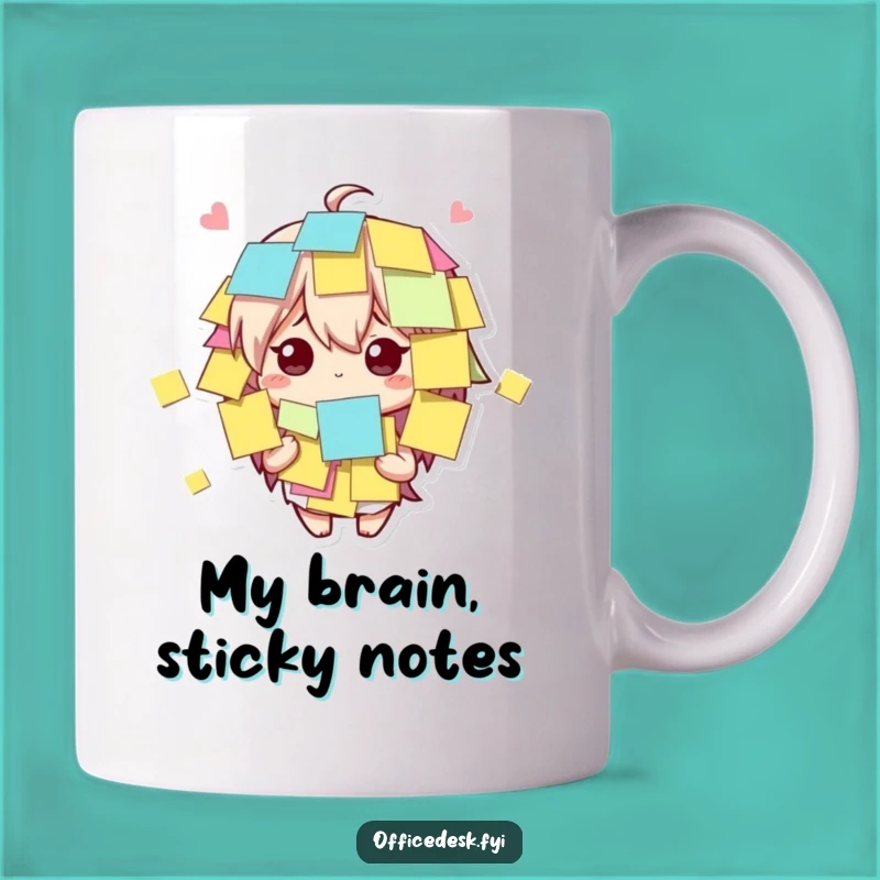 Funny Sticky Note Character Mug: Bewildered but Amused Gift for Busy Bees