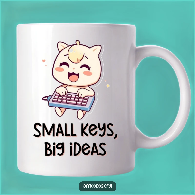 Typing Fun Mug: Cheerful Character on Mini Keyboard, Perfect Funny Gift
