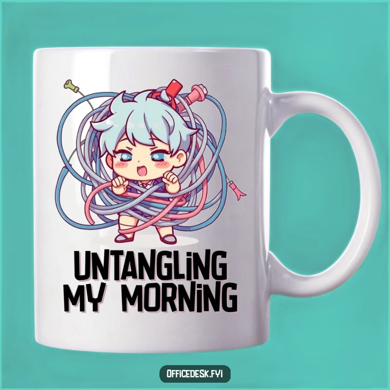 Funny Cable Chaos Mug: Conquer Your Wires with Determination