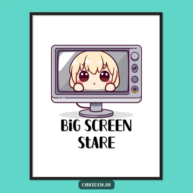 Funny Digital Art: Wide-Eyed Monitor Gaze - Print Gift!