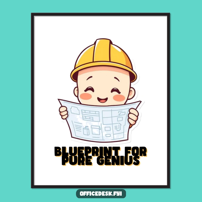 Funny Construction Digital Art - Blueprint Genius, Instant Funny Gift!