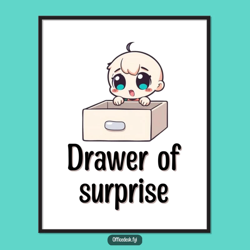 Funny Discovery Art Print: Excited Character Finds Secret Drawer, Whimsical Funny Gift