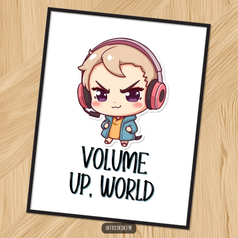 Funny digital art print of a cute otter with a mischievous smirk, wearing an oversized gaming headset, perfect for gamer decor.