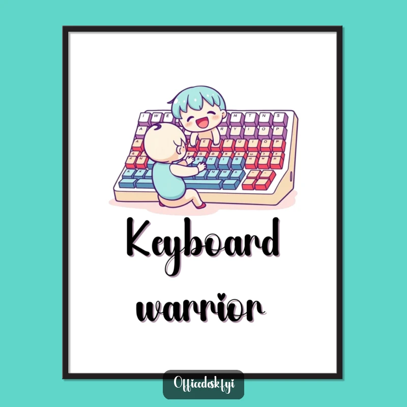 Funny Keyboard Joy Art Print: Joyful Character with Giant Keyboard, Whimsical Funny Gift