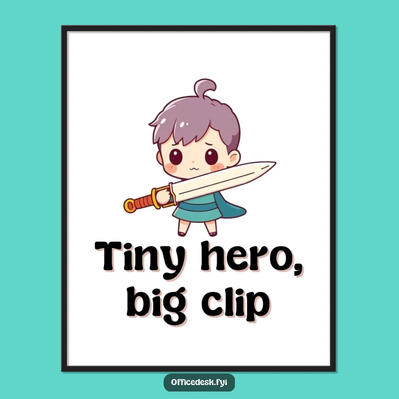 Funny Paperclip Sword Digital Art - Hilarious Tiny Hero Print, Instant Humorous Decor