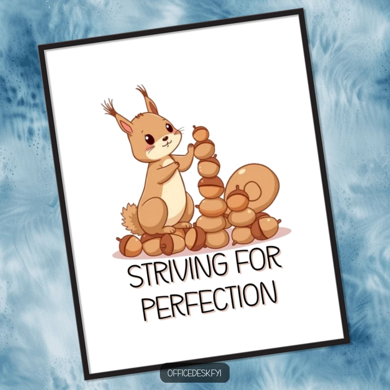 Funny Squirrel Acorn Digital Art Print: An illustration of a determined squirrel stacking acorns, adding ambitious humor to digital displays.