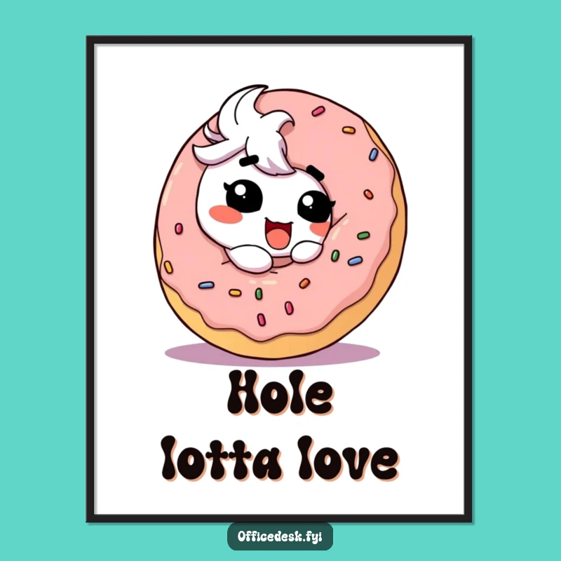 Funny Donut Bliss Art Print: Goofy Character Eating Giant Donut, Whimsical Funny Gift