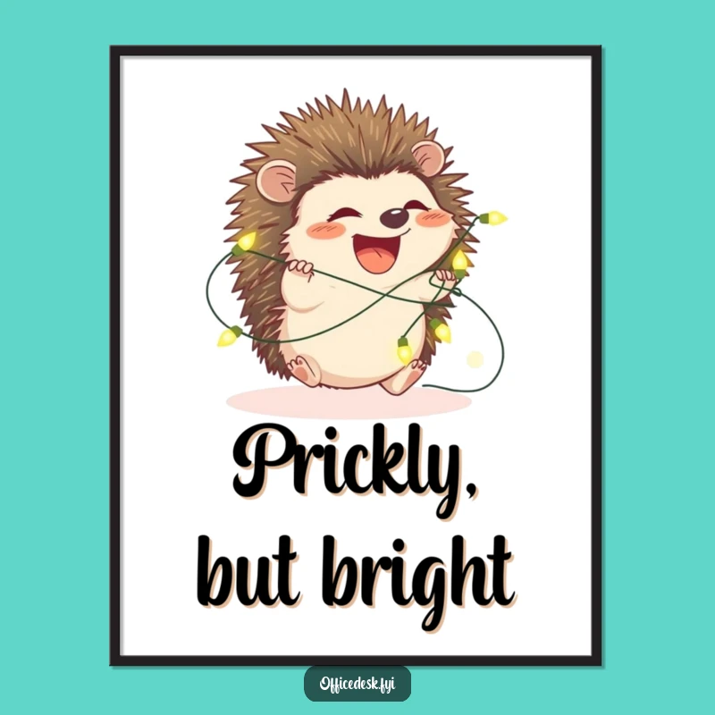 Funny Hedgehog Fairy Lights Digital Art - Whimsical Printable for Festive Decor