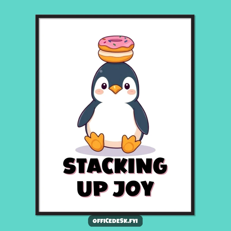 Funny Penguin Donut Stack Digital Print: Hilarious Art for Sweet Decor