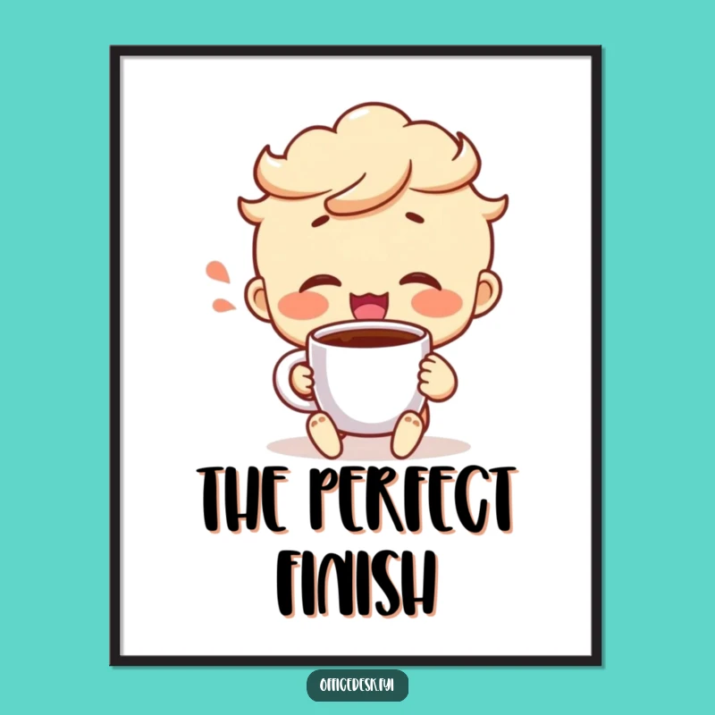 Funny Coffee Victory Digital Art - Cheerful Character Print, Gift Idea