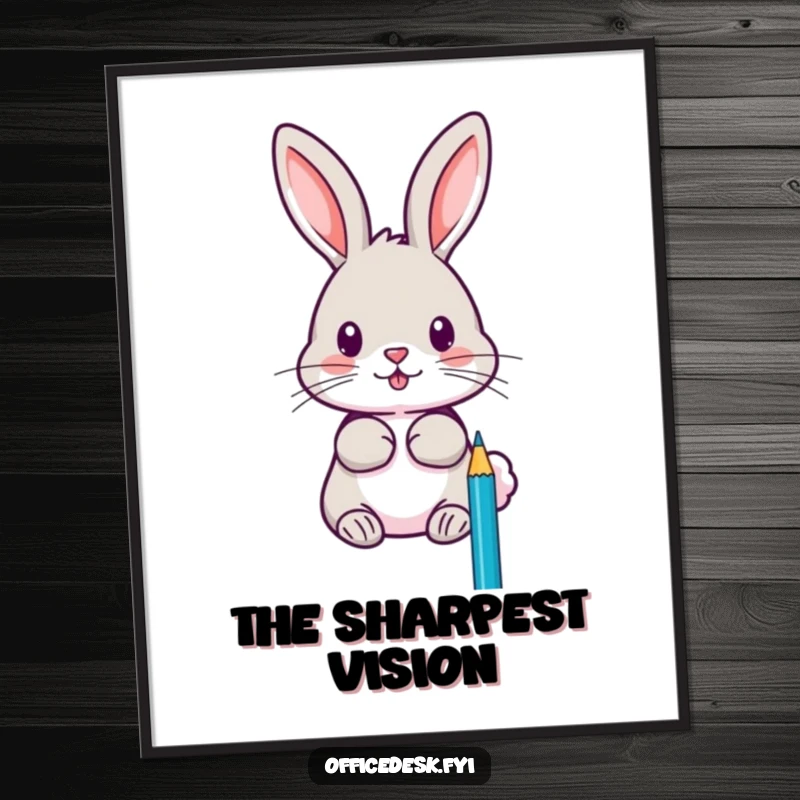 Funny digital art print of a focused rabbit sharpening pencils with extreme precision, embodying creative energy and humorous dedication.