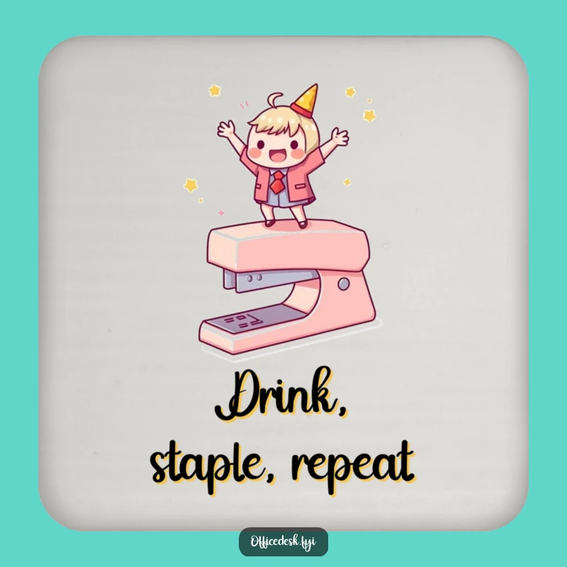 Funny Stapler Dance Coaster - Protect Surfaces with Hilarious Office Celebration Style, Ideal Gift