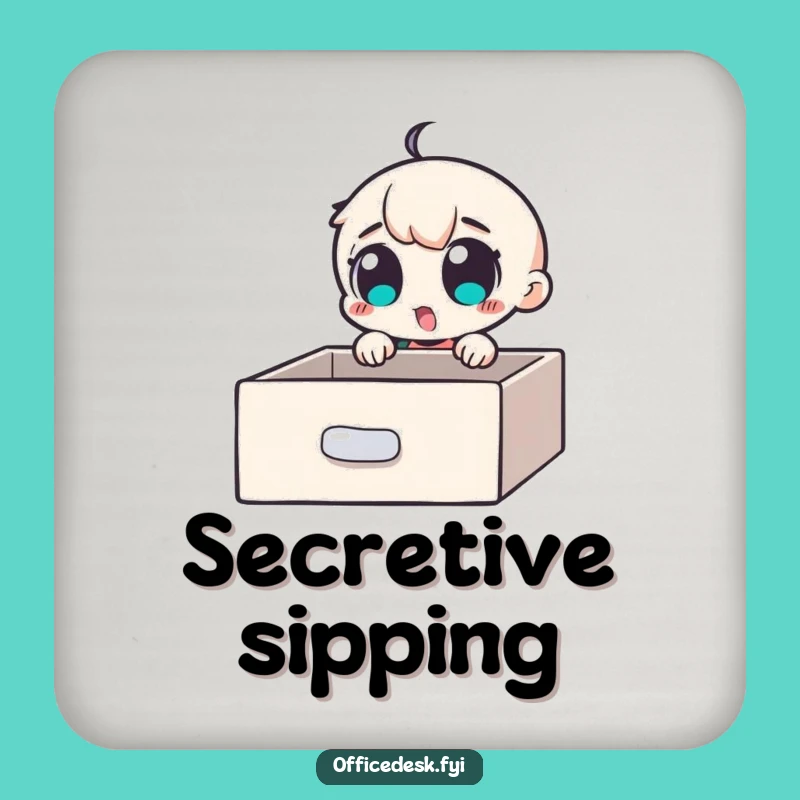 Funny Desk Secret Coaster: Excited Character Finds Hidden Drawer, Durable Funny Gift