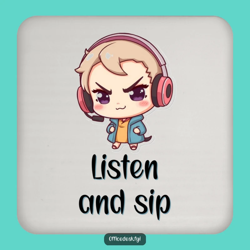 Funny Gamer Frog Coaster: Mischievous Headset for Fun Home Decor Gift