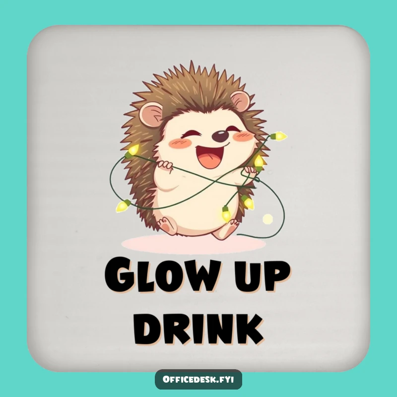 Funny Hedgehog Fairy Lights Drink Coaster - Whimsical Protection for Surfaces