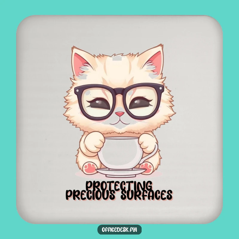 Funny Cat Glasses Coaster: Protect Surfaces with Posh Purrfection, Unique Funny Gift
