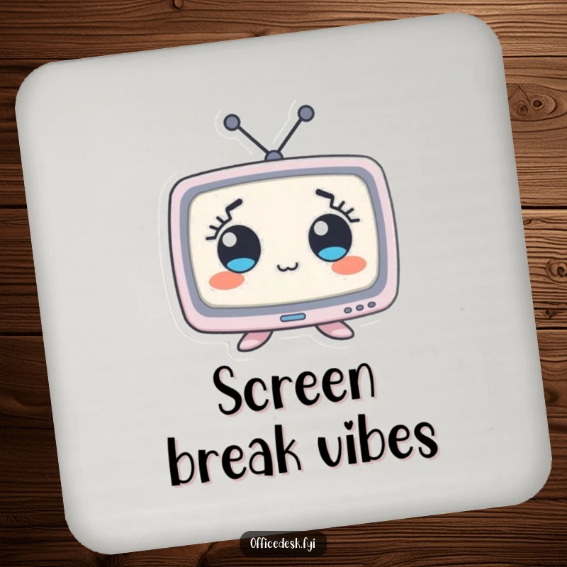 Funny drink coaster showcasing a tiny monitor character with large, wide eyes, adding a humorous touch to table protection.