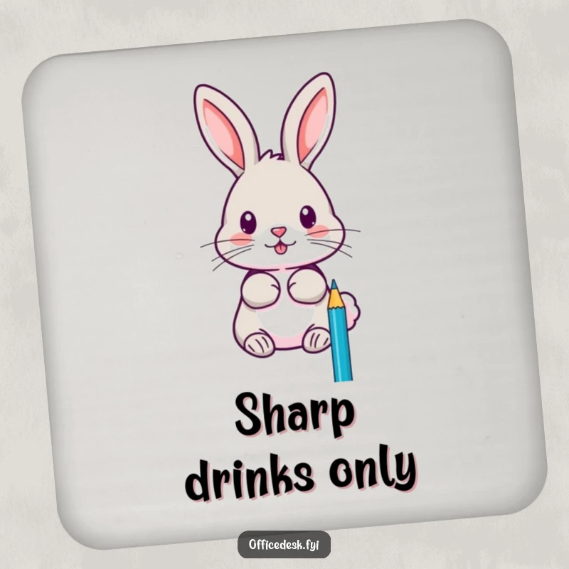 Funny coasters featuring a focused rabbit sharpening pencils with extreme precision, adding artistic and charming flair to any surface.