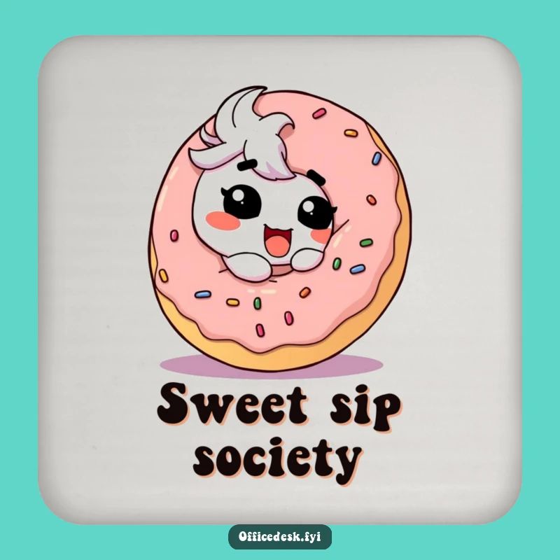 Funny Donut Delight Coaster: Goofy Character's Sweet Treat, Protect Surfaces Funny Gift