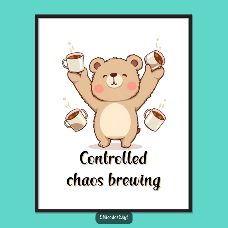 Funny Bear Coffee Juggling Poster: Hilarious Art for Coffee Lovers' Walls