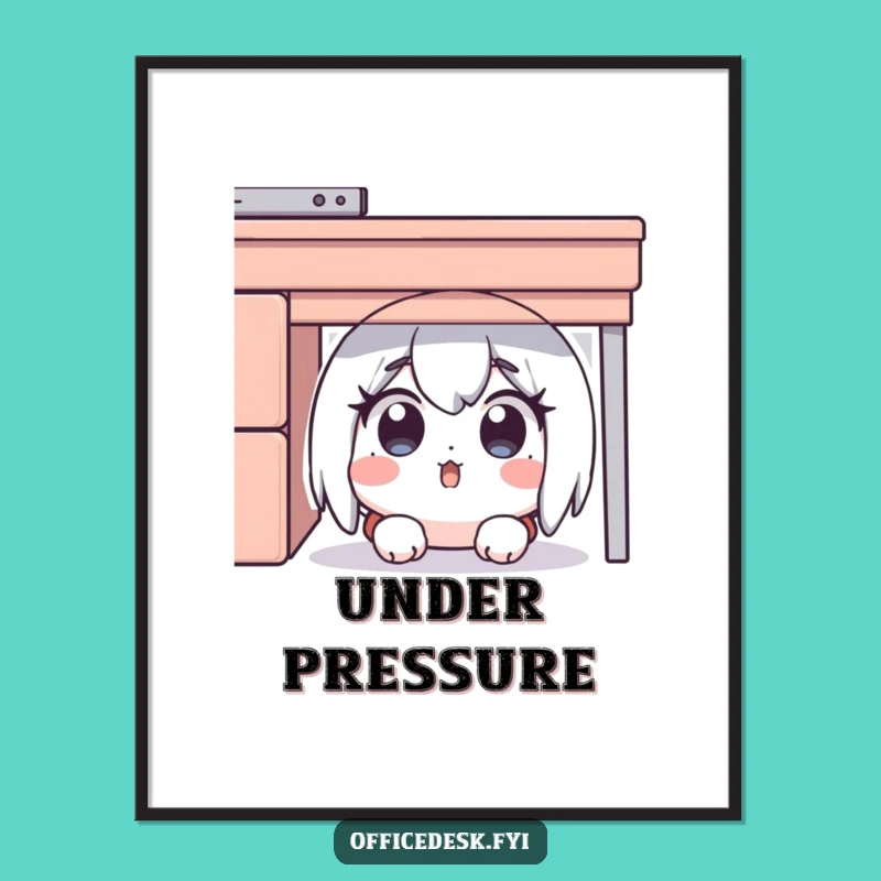 Funny Desk Hider Poster: Surprised Character Hiding, Wall Art Funny Gift