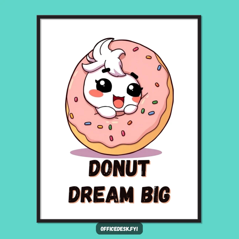 Funny Donut Love Poster: Goofy Character Enjoying Treat, Delicious Wall Art Funny Gift