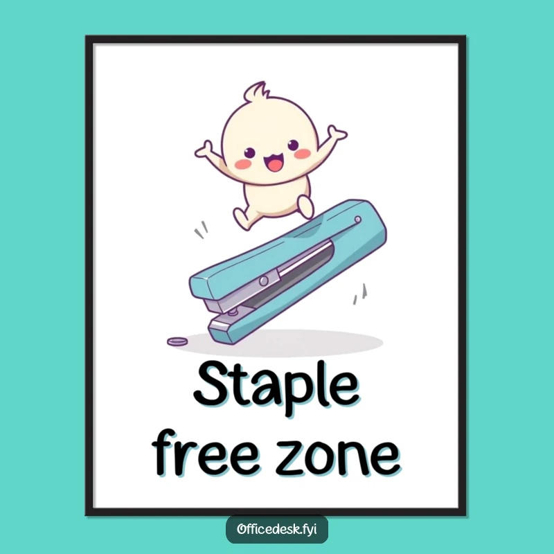 Funny Office Playground Poster: Happy Character Leaping Stapler, Fun Wall Art Funny Gift