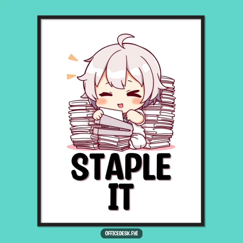 Funny Poster: Winking Stapler's Document Deluge - Art Gift!