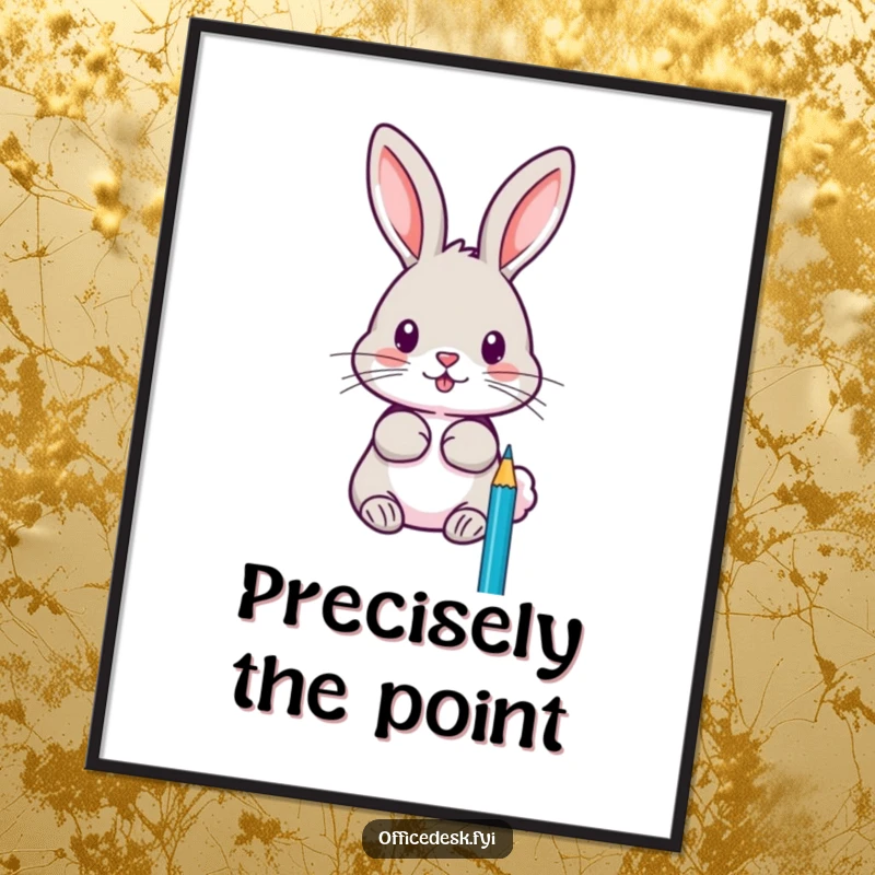 Funny poster of a focused rabbit sharpening pencils with extreme precision, embodying creative energy and humorous dedication to art.