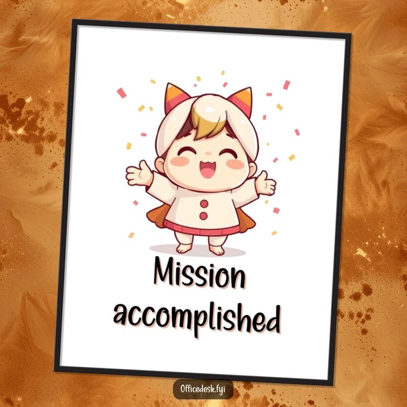 Funny poster featuring a character joyfully exploding with confetti, artfully designed to celebrate accomplishment and cheerful vibes.