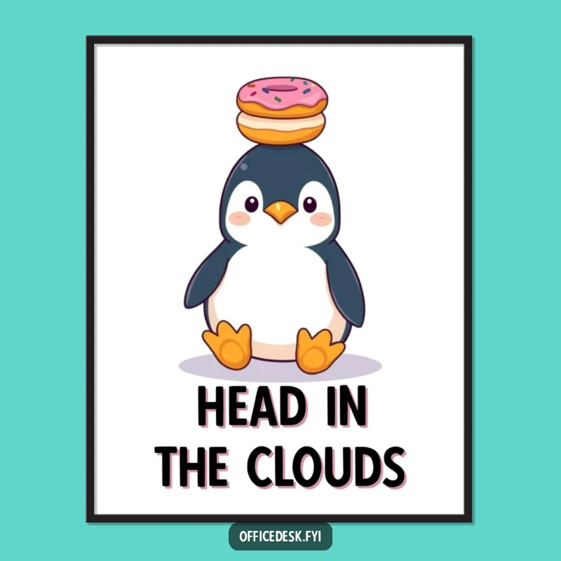 Funny Penguin Donut Stack Poster: Hilarious Art for Sweet Tooth Haven