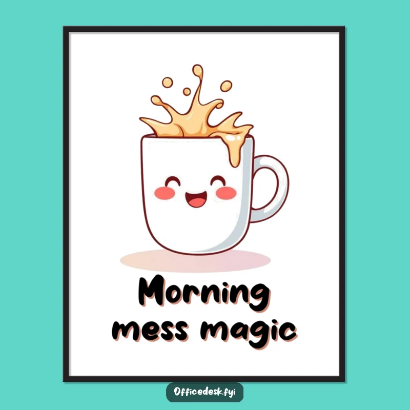 Funny Coffee Mug Spill Poster - Cheerful Wall Art for a Humorous Home