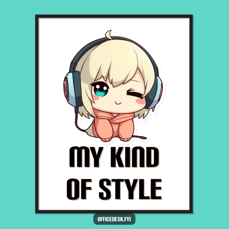 Funny Music Poster: Character's Backwards Headphones, Playful Wall Art, Unique Gift