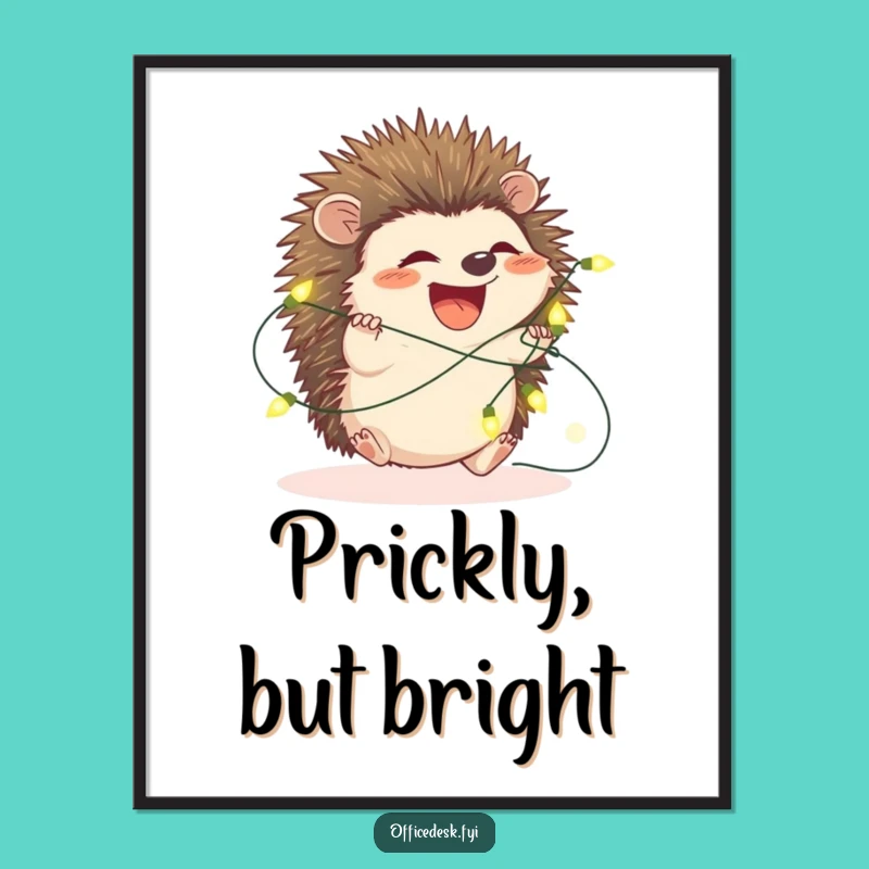 Funny Hedgehog Fairy Lights Poster - Whimsical Wall Art for Festive Vibes