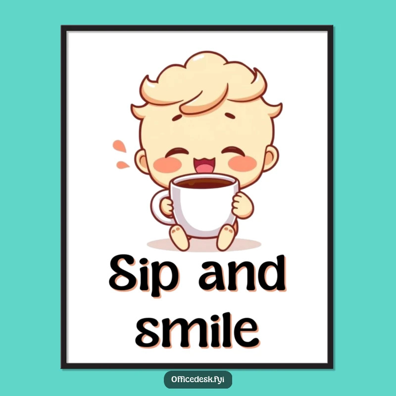 Funny Coffee Victory Poster - Cheerful Character Art, Great Gift Idea