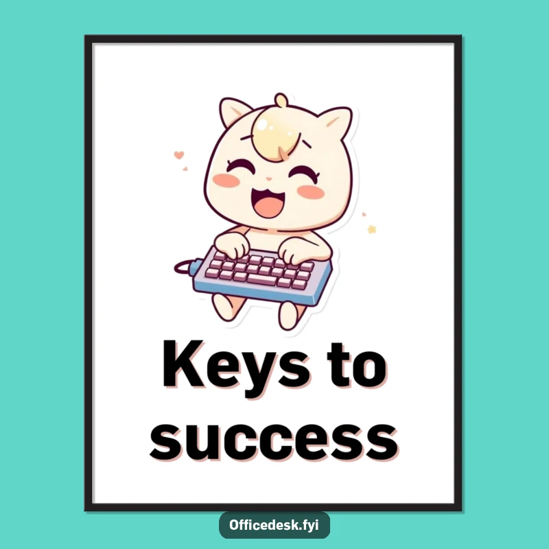 Typing Fun Poster: Cheerful Character on Mini Keyboard, Wall Art Funny Gift