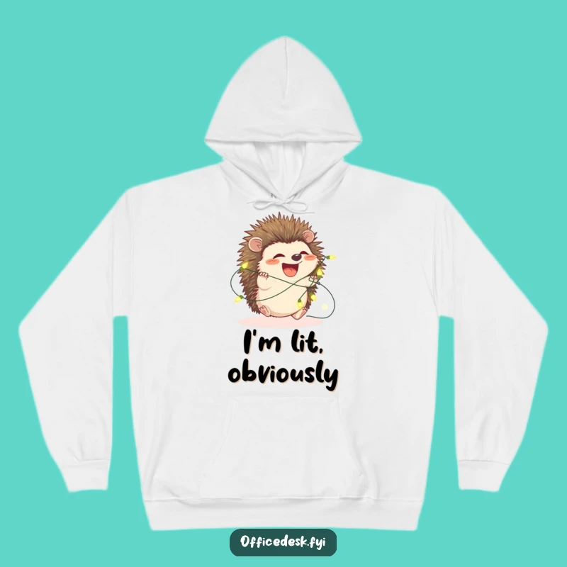 Cozy Funny Hedgehog Fairy Lights Hoodie - Warm & Whimsical Gift for Winter Fun