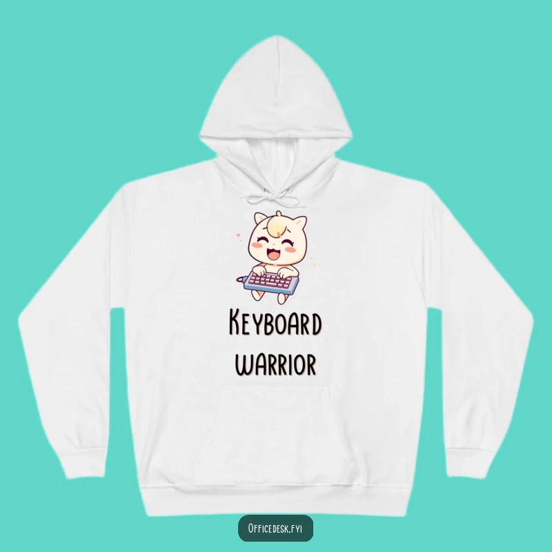 Typing Fun Hoodie: Cheerful Character on Mini Keyboard, Warm Funny Gift