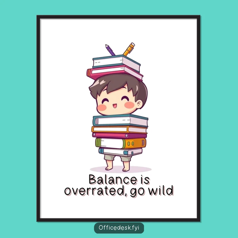 Free Printable Funny Office Wall Art: Balancing Supplies Humorous Downloadable Decor