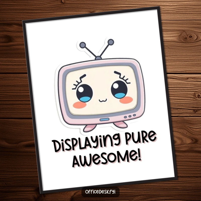 Funny Free Printable Wall Art of a tiny computer monitor character with comically wide eyes making a hilarious face.