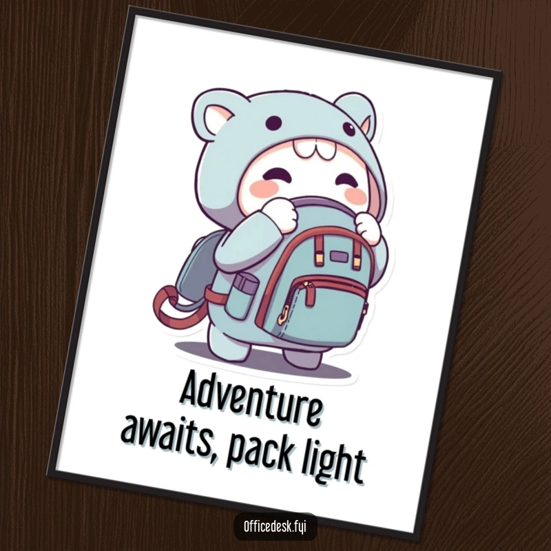 Funny Free Printable Wall Art: A character zipping up a microscopic backpack, whimsical and humorous downloadable art for any room.