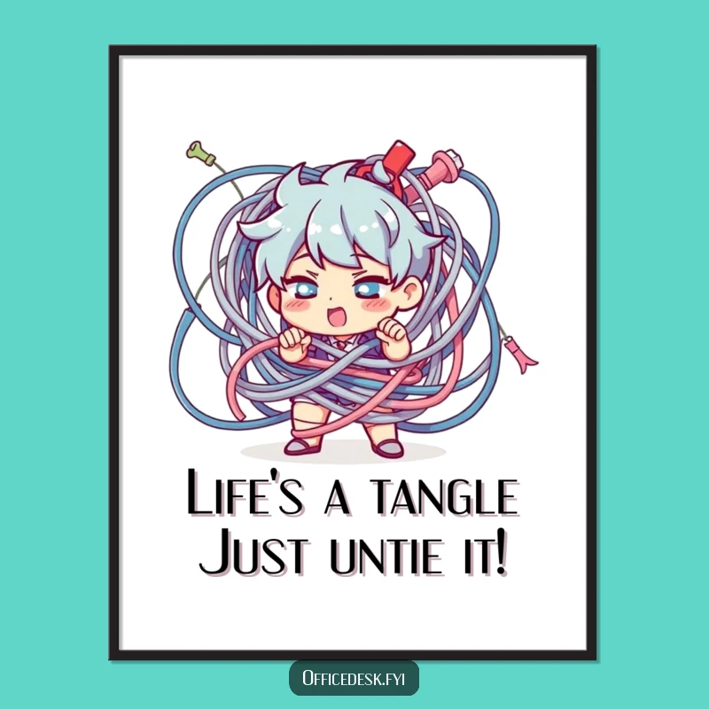 Funny Free Printable Wall Art: Cable Chaos Character - Tech Humor Decor